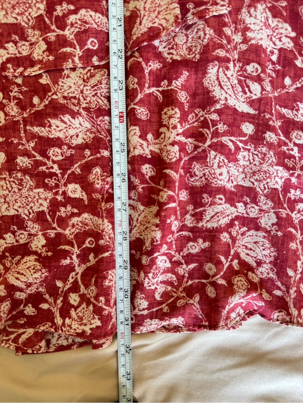 Peruvian Connection Red Floral Viscose Midi Skirt Women Size 6 Boho Layered Hem - Picture 12 of 12